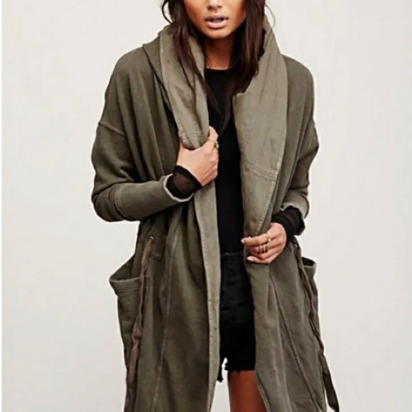 Free people drawstring hooded cardigan jacket - Picture 3 of 13